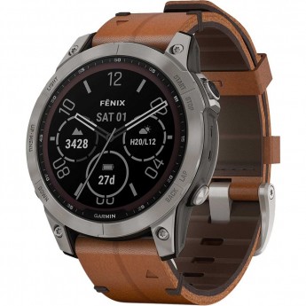 Часы GARMIN FENIX 7 Sapphire Solar титановый черный с коричневым кожаным ремешком Часы GARMIN FENIX 7 Sapphire Solar титановый черный с коричневым кожаным ремешком