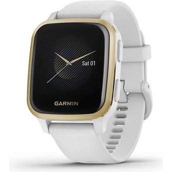 Часы GARMIN VENU SQ белый с золотистым алюминиевым безелем и с силиконовым ремешком Часы GARMIN VENU SQ белый с золотистым алюминиевым безелем и с силиконовым ремешком