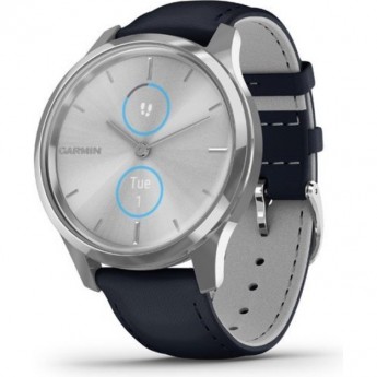 Часы GARMIN VIVOMOVE LUXE серебристый с итальянским кожаным темно-синим ремешком Часы GARMIN VIVOMOVE LUXE серебристый с итальянским кожаным темно-синим ремешком