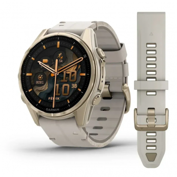 Смарт-часы GARMIN FENIX 8 AMOLED (43 мм) Sapphire золотистий/известняково-серый кожаный ремешок